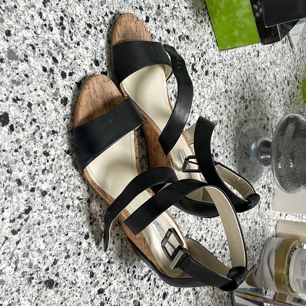BCBG black wedge heels